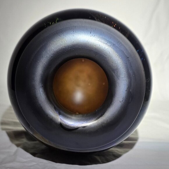 Signed 2001 Studio Hand Blown Art Glass Vase Amber Multi Metallic Flake 9"H - Picture 7 of 8